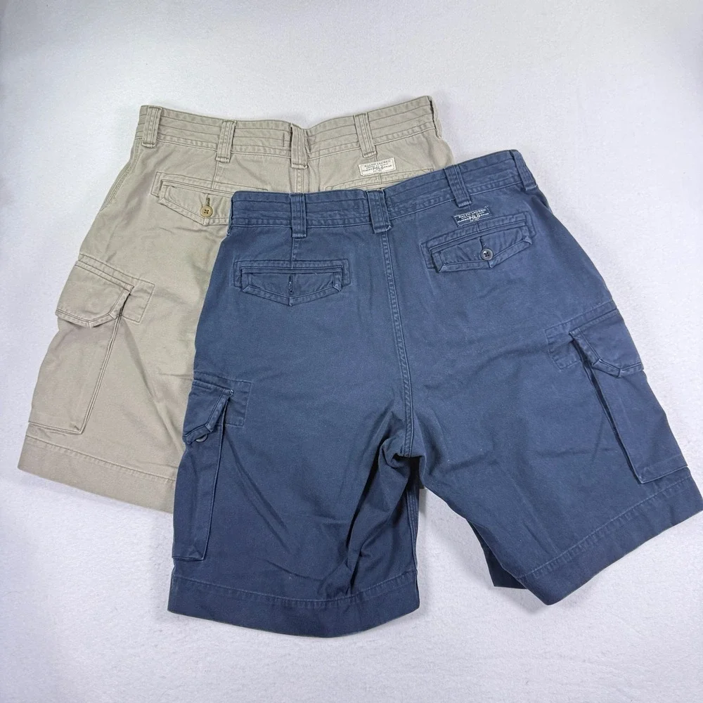Polo Ralph Lauren Cargo Shorts Mens 36 Blue Khaki Lot of 2 Classic Chino Twill